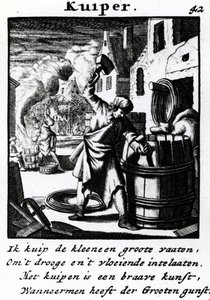 Cooper, de &39;Book of Trades&39;, publicado em 1694 de Jan Luyken
